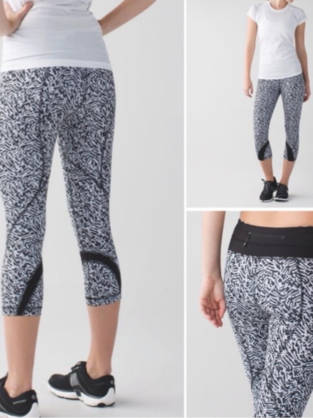 Lululemon Inspire Crop Leggings, Size 6, Black and White, Mini Brushed Animal